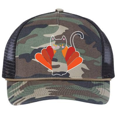 Funny Cute Thanksgiving Cat Turkey Retro Rope Trucker Hat Cap