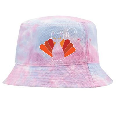 Funny Cute Thanksgiving Cat Turkey Tie-Dyed Bucket Hat