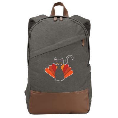 Funny Cute Thanksgiving Cat Turkey Cotton Canvas Backpack