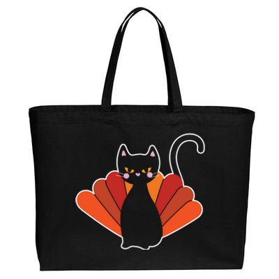 Funny Cute Thanksgiving Cat Turkey Cotton Canvas Jumbo Tote