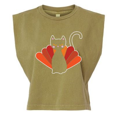 Funny Cute Thanksgiving Cat Turkey Garment-Dyed Women's Muscle Tee