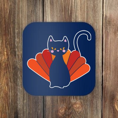 Funny Cute Thanksgiving Cat Turkey Coaster