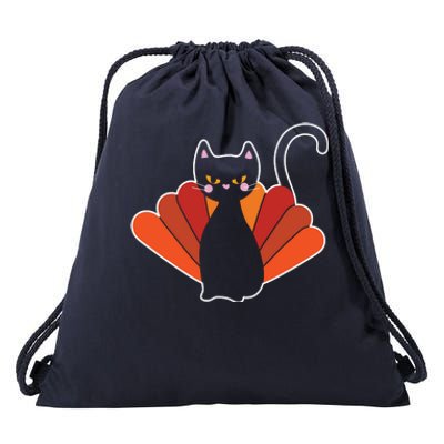 Funny Cute Thanksgiving Cat Turkey Drawstring Bag