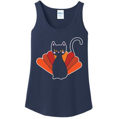 Funny Cute Thanksgiving Cat Turkey Ladies Essential Tank