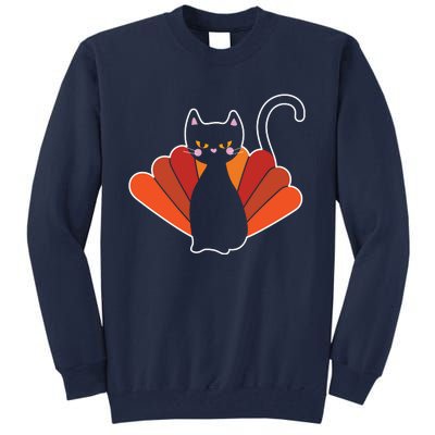 Funny Cute Thanksgiving Cat Turkey Tall Sweatshirt