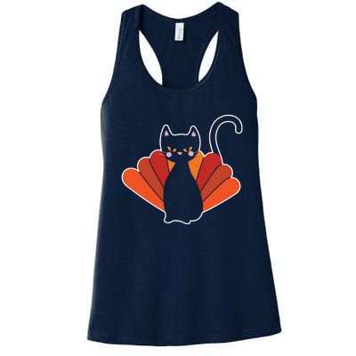 Funny Cute Thanksgiving Cat Turkey Women's Racerback Tank