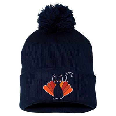 Funny Cute Thanksgiving Cat Turkey Pom Pom 12in Knit Beanie