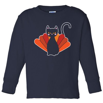 Funny Cute Thanksgiving Cat Turkey Toddler Long Sleeve Shirt