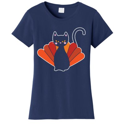 Funny Cute Thanksgiving Cat Turkey Women's T-Shirt