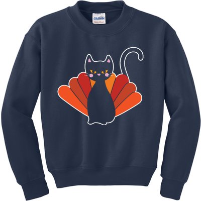 Funny Cute Thanksgiving Cat Turkey Kids Sweatshirt