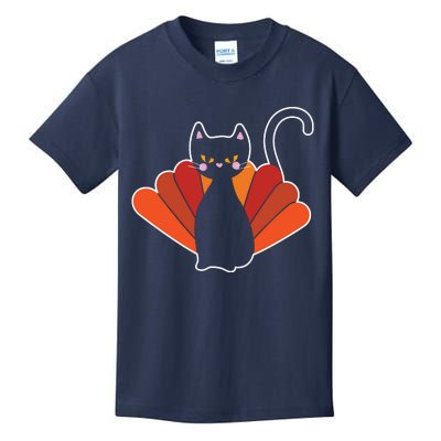 Funny Cute Thanksgiving Cat Turkey Kids T-Shirt