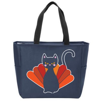 Funny Cute Thanksgiving Cat Turkey Zip Tote Bag