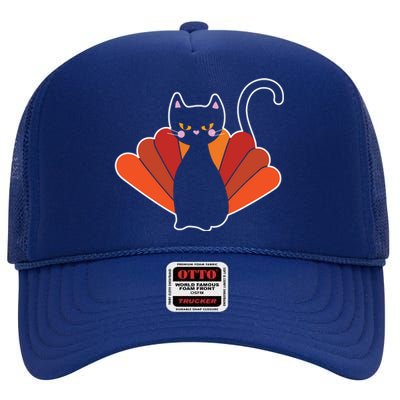 Funny Cute Thanksgiving Cat Turkey High Crown Mesh Back Trucker Hat