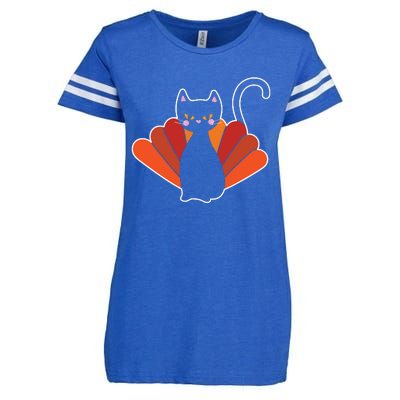 Funny Cute Thanksgiving Cat Turkey Enza Ladies Jersey Football T-Shirt