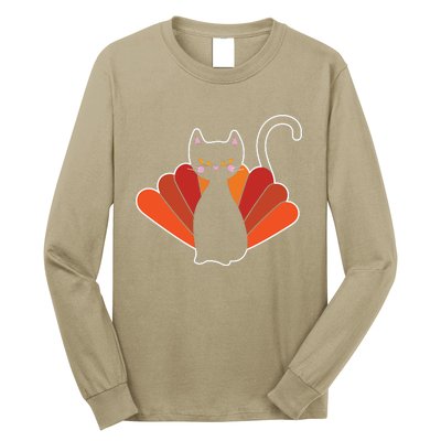 Funny Cute Thanksgiving Cat Turkey Long Sleeve Shirt