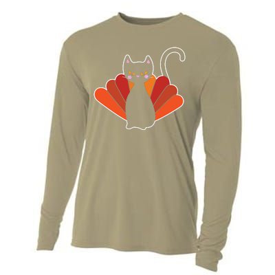 Funny Cute Thanksgiving Cat Turkey Cooling Performance Long Sleeve Crew