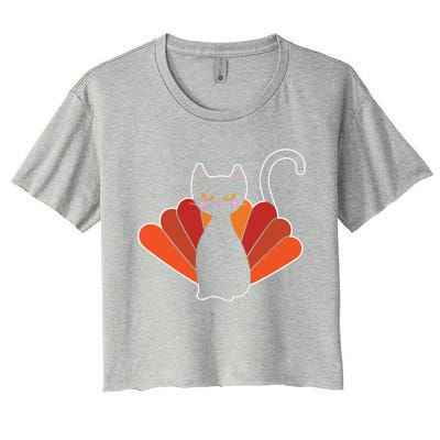 Funny Cute Thanksgiving Cat Turkey Women's Crop Top Tee