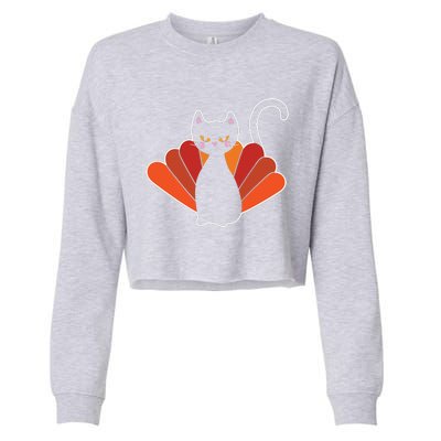 Funny Cute Thanksgiving Cat Turkey Cropped Pullover Crew