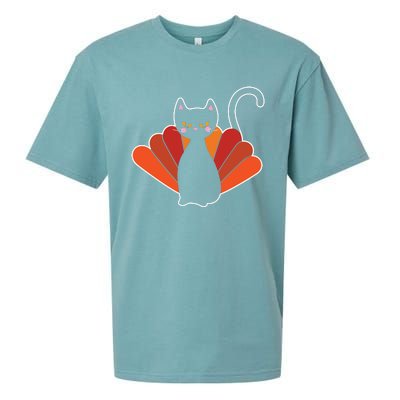 Funny Cute Thanksgiving Cat Turkey Sueded Cloud Jersey T-Shirt