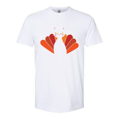 Funny Cute Thanksgiving Cat Turkey Softstyle CVC T-Shirt