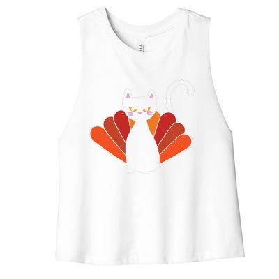 Funny Cute Thanksgiving Cat Turkey Women's Racerback Cropped Tank