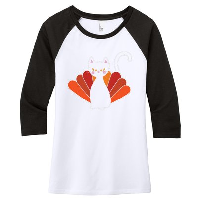 Funny Cute Thanksgiving Cat Turkey Women's Tri-Blend 3/4-Sleeve Raglan Shirt