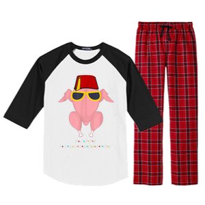 Funny Cute Thanksgiving For Friends Turkey Head Raglan Sleeve Pajama Set