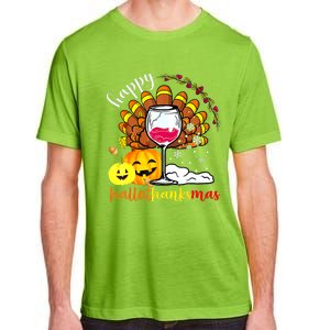 Funny Cute Turkey Happy Hallothankmas Wine Glasses Costume Adult ChromaSoft Performance T-Shirt