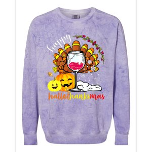 Funny Cute Turkey Happy Hallothankmas Wine Glasses Costume Colorblast Crewneck Sweatshirt