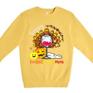 Funny Cute Turkey Happy Hallothankmas Wine Glasses Costume Premium Crewneck Sweatshirt