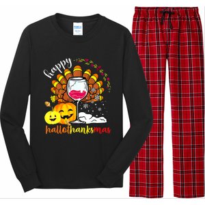 Funny Cute Turkey Happy Hallothankmas Wine Glasses Costume Long Sleeve Pajama Set