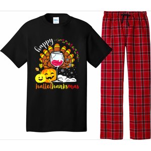 Funny Cute Turkey Happy Hallothankmas Wine Glasses Costume Pajama Set