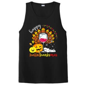 Funny Cute Turkey Happy Hallothankmas Wine Glasses Costume PosiCharge Competitor Tank