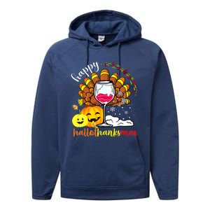 Funny Cute Turkey Happy Hallothankmas Wine Glasses Costume Performance Fleece Hoodie