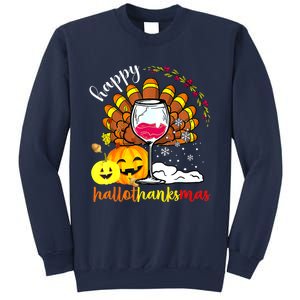 Funny Cute Turkey Happy Hallothankmas Wine Glasses Costume Sweatshirt