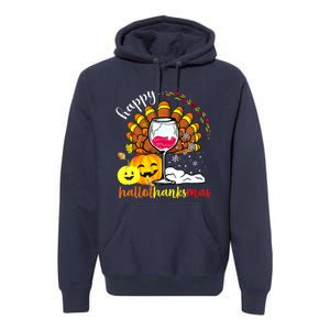 Funny Cute Turkey Happy Hallothankmas Wine Glasses Costume Premium Hoodie