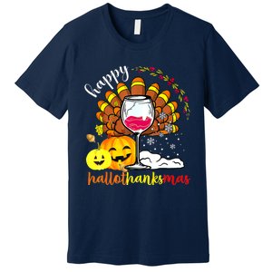 Funny Cute Turkey Happy Hallothankmas Wine Glasses Costume Premium T-Shirt