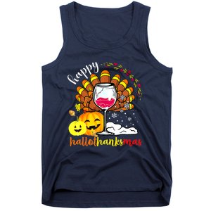 Funny Cute Turkey Happy Hallothankmas Wine Glasses Costume Tank Top