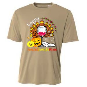 Funny Cute Turkey Happy Hallothankmas Wine Glasses Costume Cooling Performance Crew T-Shirt