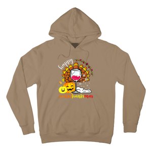 Funny Cute Turkey Happy Hallothankmas Wine Glasses Costume Hoodie