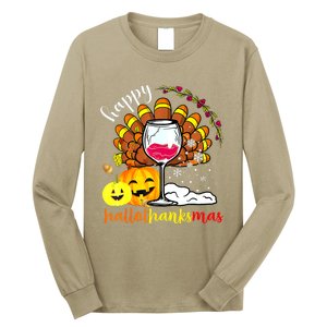 Funny Cute Turkey Happy Hallothankmas Wine Glasses Costume Long Sleeve Shirt