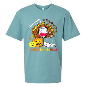 Funny Cute Turkey Happy Hallothankmas Wine Glasses Costume Sueded Cloud Jersey T-Shirt