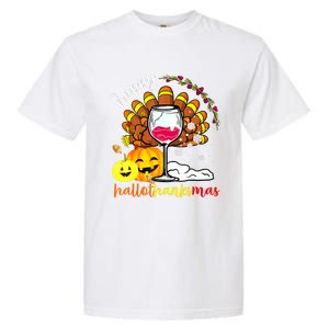 Funny Cute Turkey Happy Hallothankmas Wine Glasses Costume Garment-Dyed Heavyweight T-Shirt