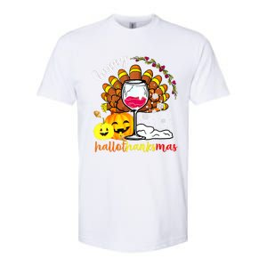 Funny Cute Turkey Happy Hallothankmas Wine Glasses Costume Softstyle CVC T-Shirt