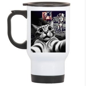 Funny Cat Takes Selfie Moon Landing Cat Selfie Stainless Steel Travel Mug