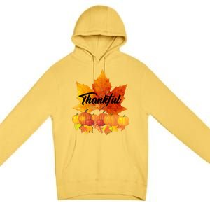 Funny Cute Thankful Autumn Leaves Thanksgiving Fall Premium Pullover Hoodie