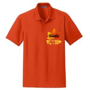 Funny Cute Thankful Autumn Leaves Thanksgiving Fall Dry Zone Grid Polo