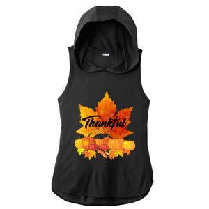 Funny Cute Thankful Autumn Leaves Thanksgiving Fall Ladies PosiCharge Tri-Blend Wicking Draft Hoodie Tank