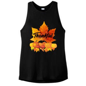 Funny Cute Thankful Autumn Leaves Thanksgiving Fall Ladies PosiCharge Tri-Blend Wicking Tank