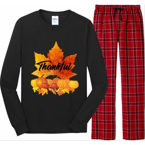 Funny Cute Thankful Autumn Leaves Thanksgiving Fall Long Sleeve Pajama Set